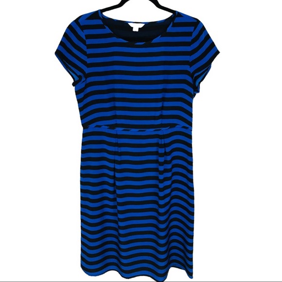 Garnet Hill Silk black and blue stripe Dress Sz8 - Picture 9 of 11